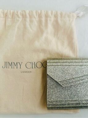 Jimmy Choo Silver Glitter Envelope Clutch
